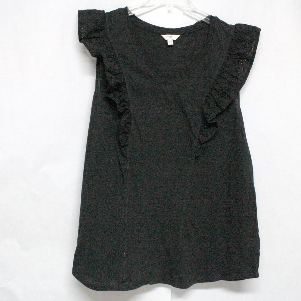 Women's Terra & Sky Size 1X 16W-18W Black Eyelet Ruffle Sleeve Knit Top